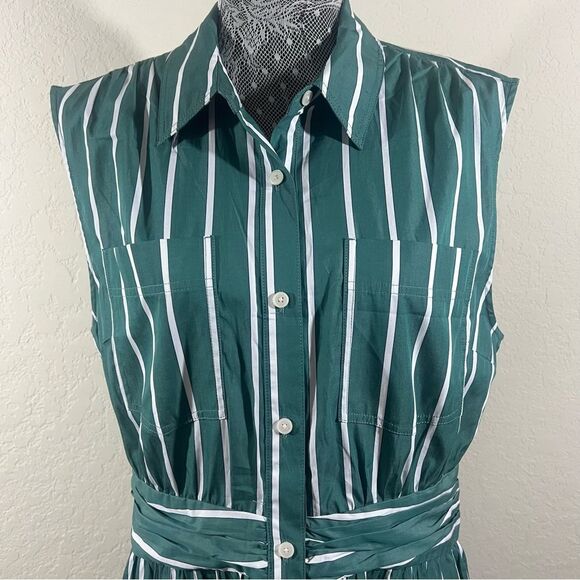 Derek Lam Crosby 10 Green Pinstripe Dress Woman’s Size 12 - Picture 2 of 5